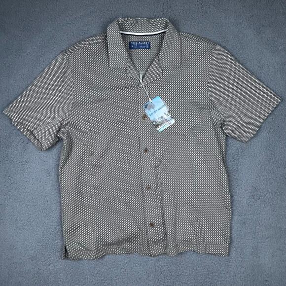 NWT Free Plonet Mens Button Up Shirt Shorts Outfit Set Large Olive Pockets Logo - Picture 3 of 16